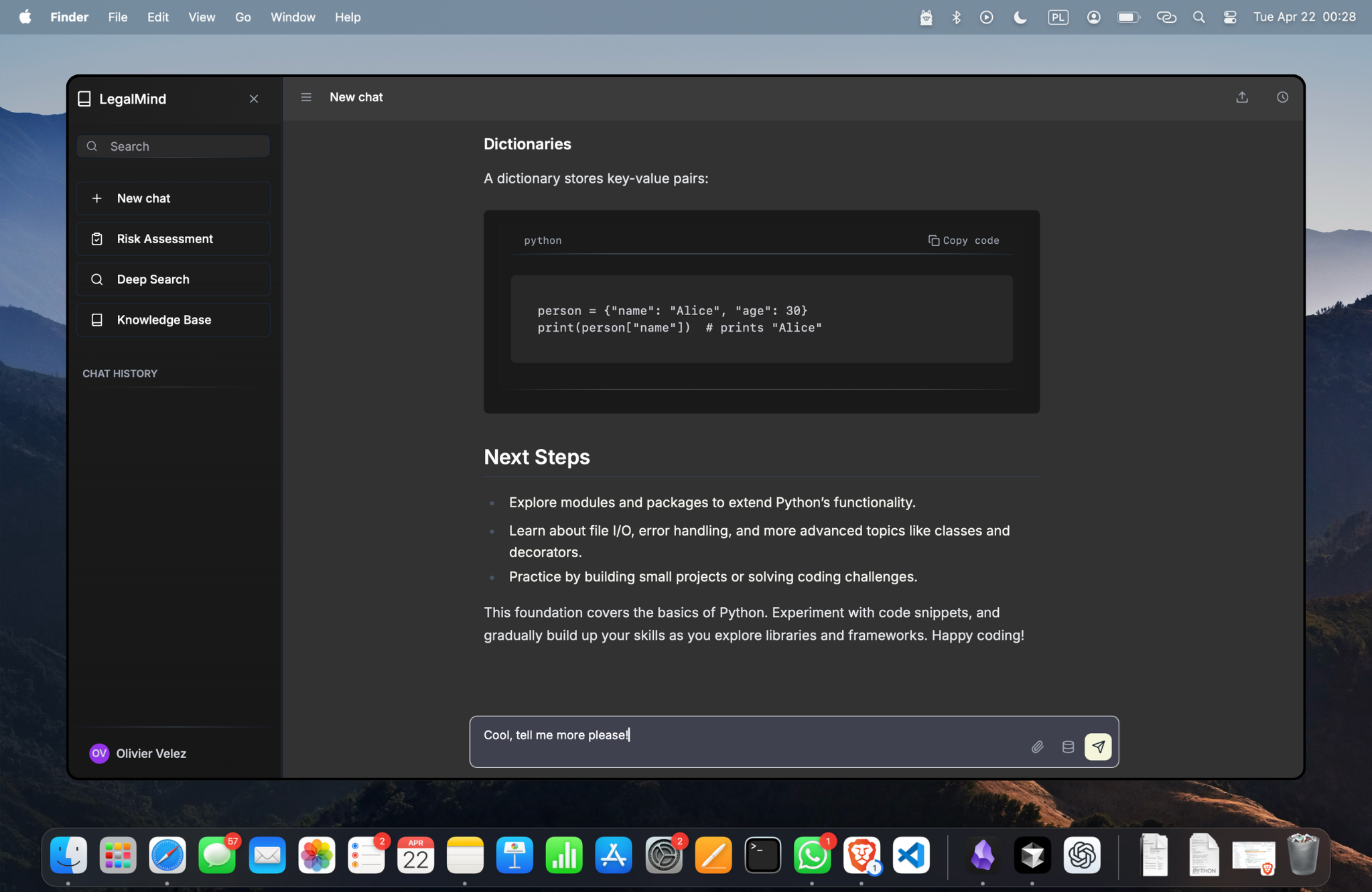 LegalMind AI Assistant Demo - Mac Application Screenshot showing legal research capabilities